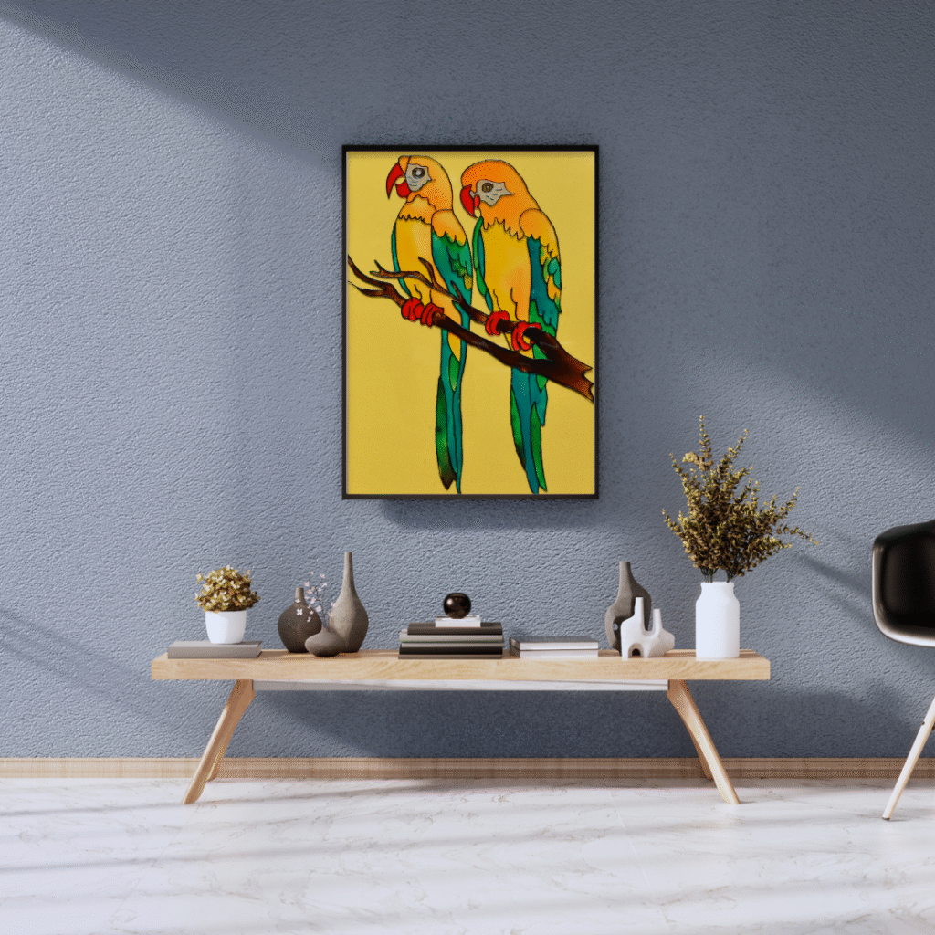 Parrots on twig